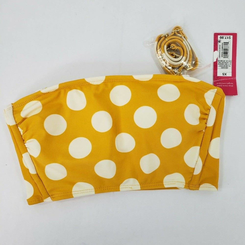 Xhilaration Bandeau Bikini Tube Top Swim Yellow Polka Dot Removable Straps